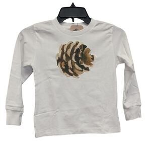 New Hand Printed Upcycled Child 4T Pine Cone Long Sleeve Cotton Blend Tee